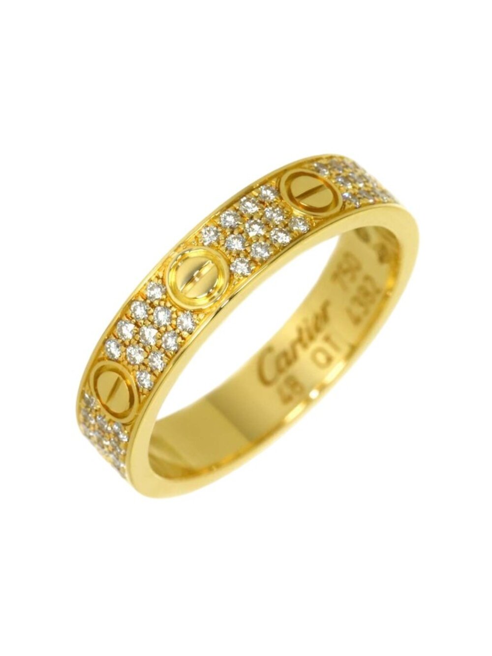 Cartier Love Small SM 48 Ring Pave Diamond 18k Yellow Gold 750